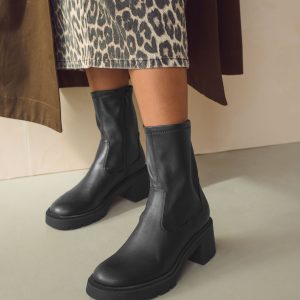 SUM376 Black Chunky Sock Ankle Boots