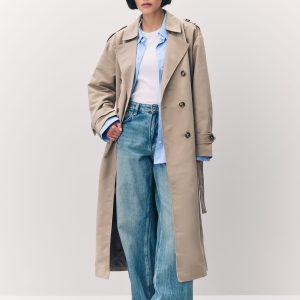 SUM327 Natural Long Belted Trenchcoat