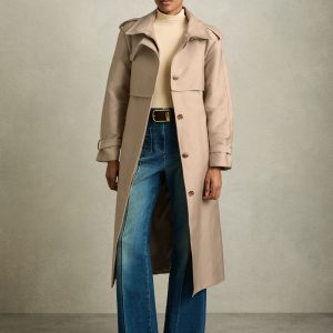 SUM325 Neutral Gabardine Trench Coat with Cotton