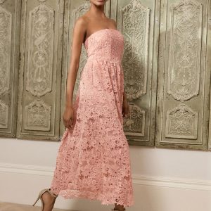 SUM350 Pastel Pink N. Premium Occasion Lace Bandeau Maxi Dress
