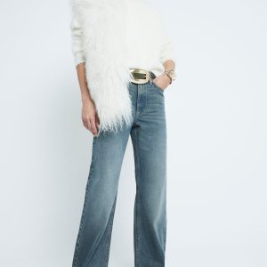 SUM381 Washed Blue High Rise Relaxed Straight Leg 100% Cotton Jeans