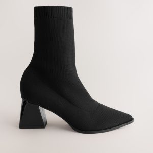 SUM375 Black Fabric Sock Boots