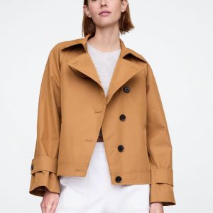 SUM328 Brown Asymmetrical Short Trench Jacket