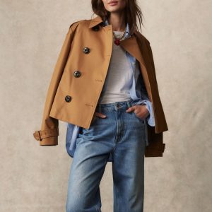SUM339 Brown Mayfair Cropped Trench 100% Cotton Jacket