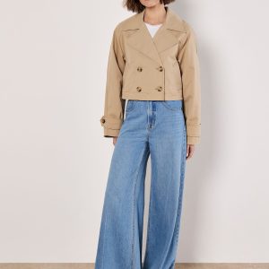 SUM324 Natural Cropped Trench Coat