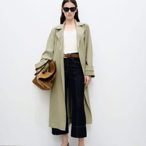 SUM341 Green Soft Belted Trench Coat